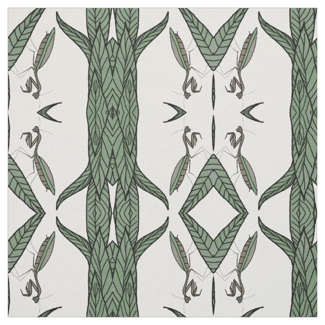 Tecido Rezando Mantis Em Folhas Verdes (Modelo)