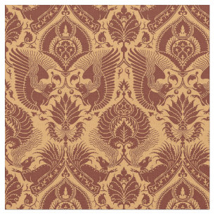 Tecido Rico Damasco com Animais, Tawny Red