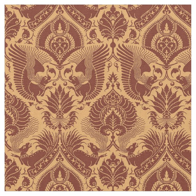 Tecido Rico Damasco com Animais, Tawny Red (Detalhe)