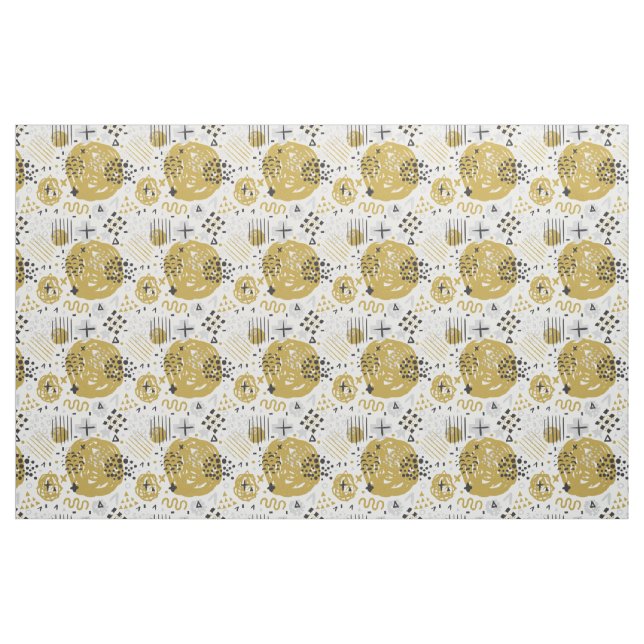 Tecido Riscado Abstrato Dourado Preto Nº02 (Jarda)