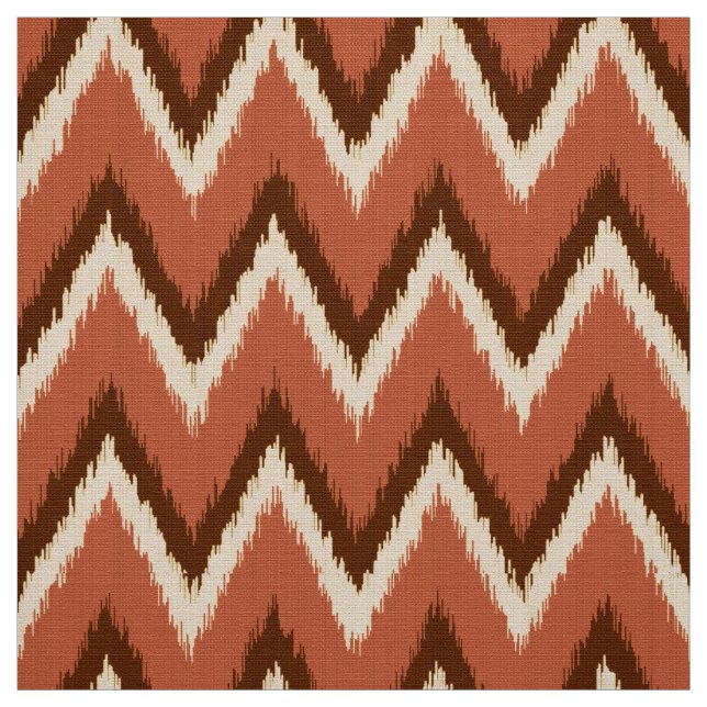 Tecido Riscas de Ikat Chevron - ferrugem, castanho e bege (Modelo)