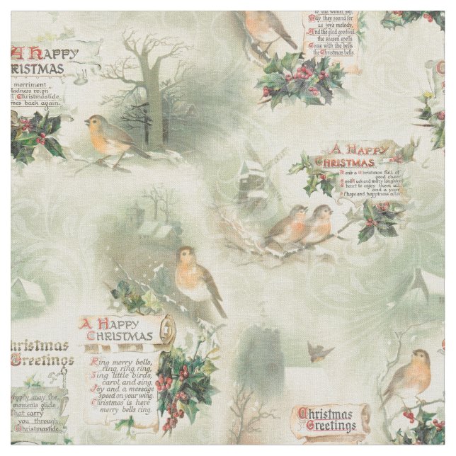 Tecido Robins e Cartões de natal Vintage (Detalhe)