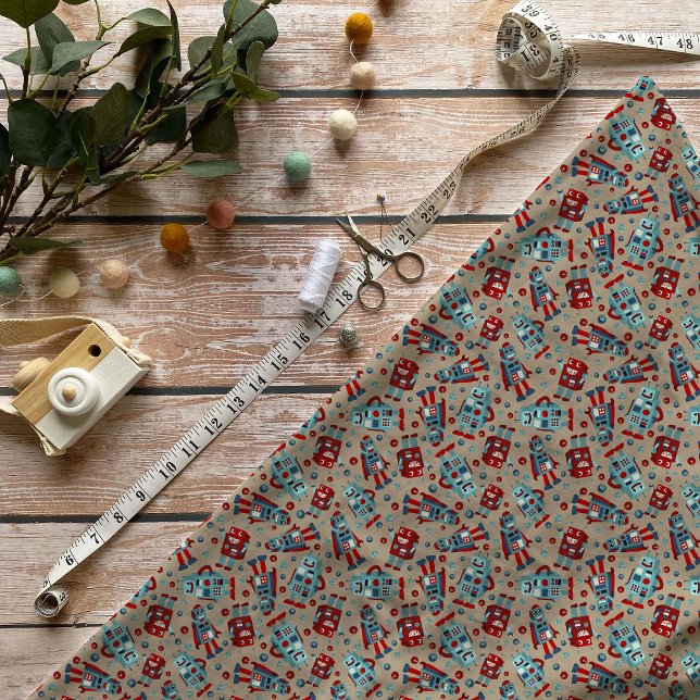 Tecido Robôs Retro Azul e Vermelho Padrão (Criador carregado)