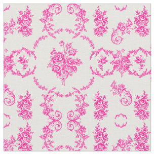 Tecido rococo - ornamentado branco-rosa, botânico,