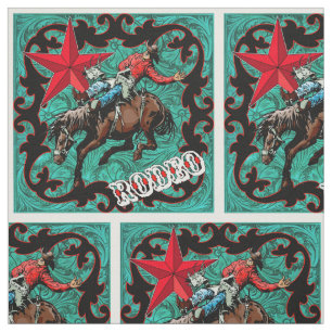 Tecido Rodeio Ocidental Cowboy Bronc Andando Faux Couve