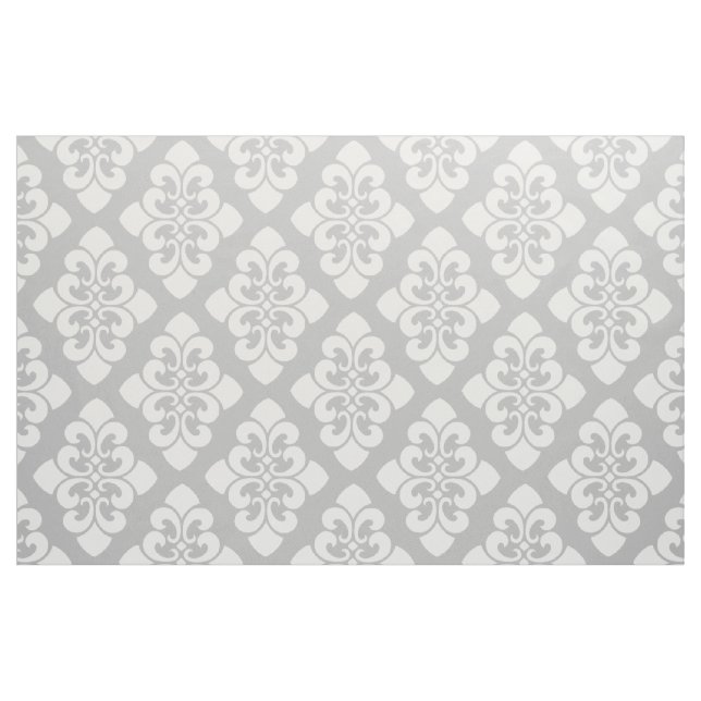 Tecido Rolo branco do damasco no cinza de cinza (Fat Quarter)