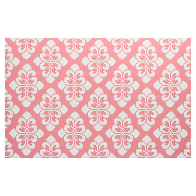 Tecido Rolo branco do damasco no rosa coral (Fat Quarter)