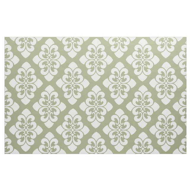 Tecido Rolo branco do damasco no verde prudente (Fat Quarter)