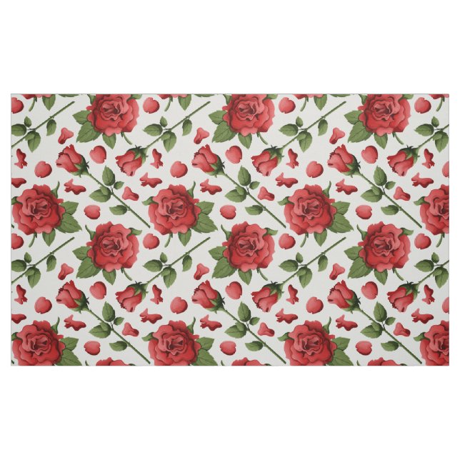 Tecido Romantic Red Rose Foliage Botanical Garden Bloom (Fat Quarter)