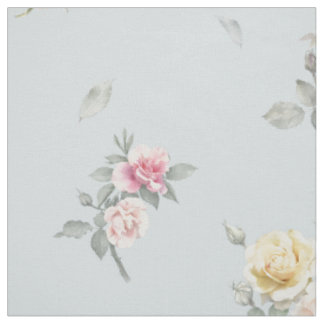 Tecido Rosa Azul Cinza Suave Floral Aquarela
