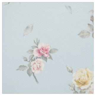 Tecido Rosa Azul Suave Aquarela Floral
