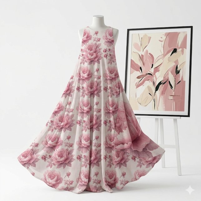 Tecido Rosa Bege Rosácea Jardim Rococó Toile Francês Vint (Blush Pink Rose Rococo Garden French Toile Vintage Fabric)