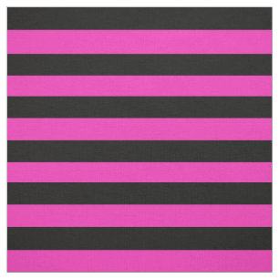 Tecido Rosa brilhante, stipe preto da meia-noite, listras