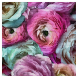 Tecido Rosa Cor-de-rosa e rosa branca e flores de pedras