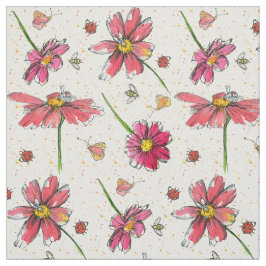 Tecido Rosa Daisy Bees Ladybugs