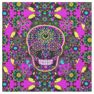 Tecido Rosa do néon do crânio do açúcar