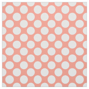 Tecido Rosa dos grandes pontos retros - branco e do coral