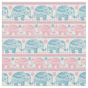 Tecido Rosa e teste padrão étnico do elefante da cercet