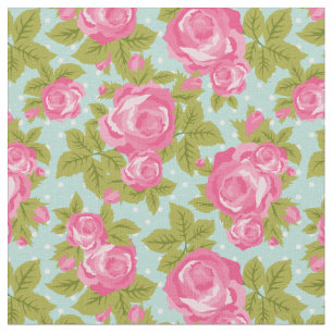 Tecido Rosa Floral de Pinças e Mint Girly Vintage