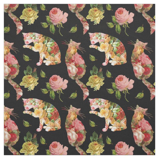 Tecido Rosa Gatinhos Vintage Floral (Modelo)
