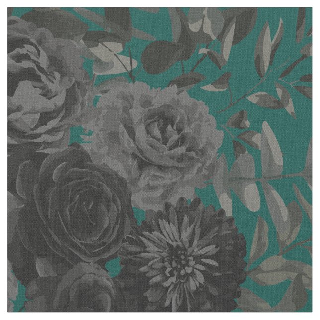 Tecido Rosa Gótico Preto-Escuro Turquesa (Detalhe)