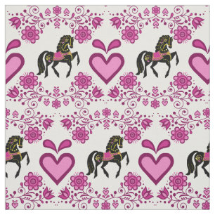 Tecido Rosa popular/ouro/preto 4" do cavalo do