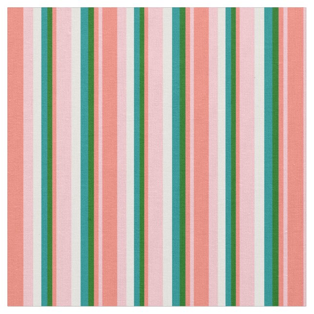 Tecido Rosa, Salmão, Verde Escuro, Ciano Escuro e Linhas  (Detalhe)
