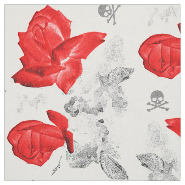Tecido Rosa Skulls Gothic Red/Cinza Padrão (Modelo)