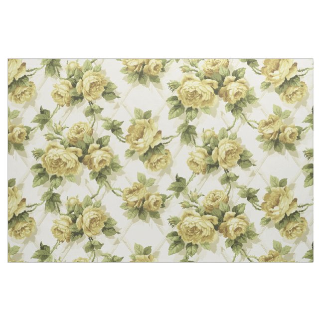 Tecido Rosas Amarelas no Padrão Floral de Trellis (Fat Quarter)
