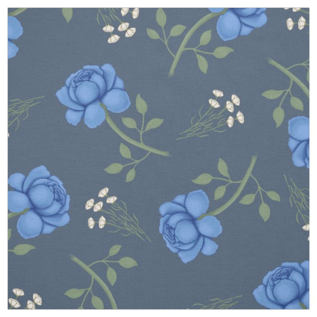 Tecido Rosas Azuis em Calico Superdimensionado Azul Crepu (Modelo)