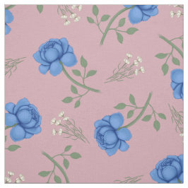 Tecido Rosas Azuis em Calico Xadrez Rosa Oversized