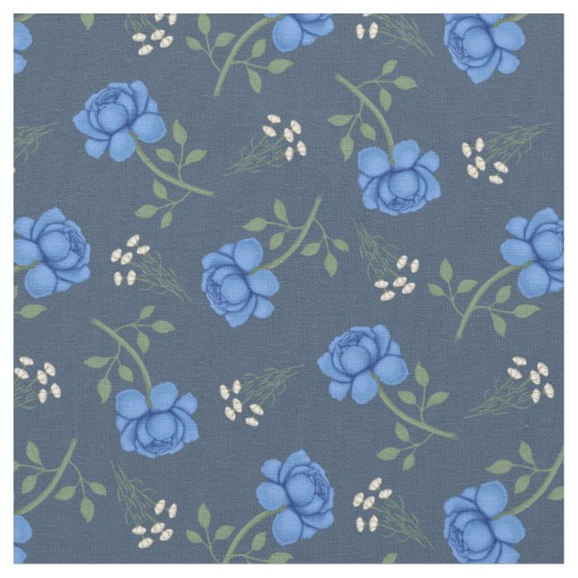Tecido Rosas Azuis em Xadrez Azul Crepuscular (Detalhe)