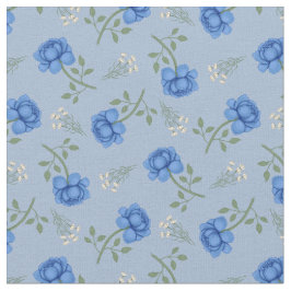 Tecido Rosas azuis no Calico Azul Claro
