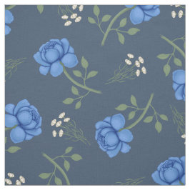 Tecido Rosas azuis no Calico Azul Escuro