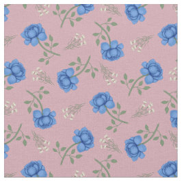 Tecido Rosas azuis no Calico Rosa