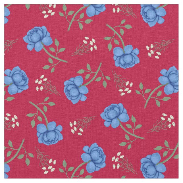 Tecido Rosas azuis no Red Calico (Detalhe)