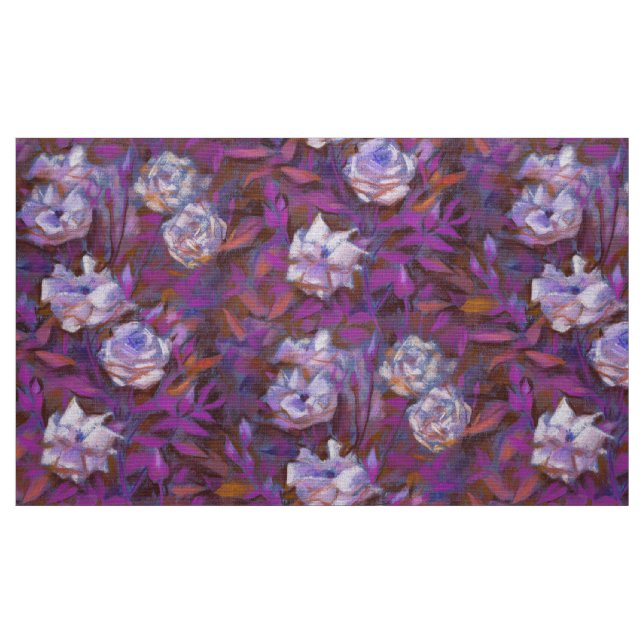 Tecido "Rosas brancas, folhas roxas", design floral (Fat Quarter)