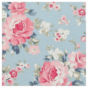 Tecido Rosas cor-de-rosa-algodão em fundo azul