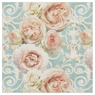 Tecido Rosas cor-de-rosa da herança com damasco