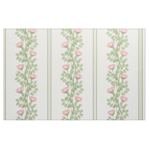 Tecido Rosas Cor-de-Rosa e Listras em Branco (escala gran