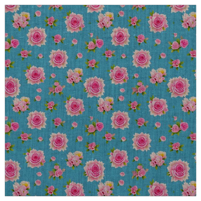 Tecido Rosas Cor-de-Rosa em um Fundo Azul (Modelo)