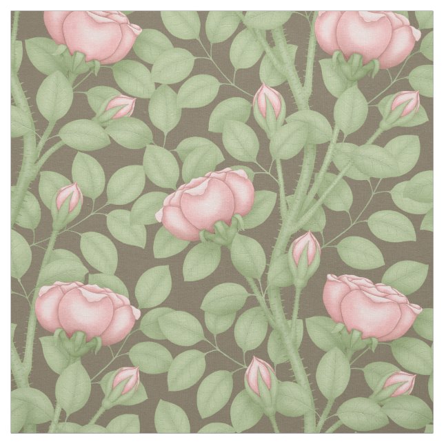 Tecido Rosas Cor-de-Rosa sobre marrom (pequena escala) (Modelo)