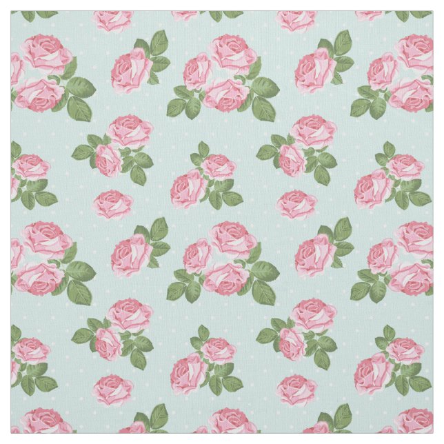 Tecido Rosas de Chá Shabby Chic Rosa e Azul (Modelo)