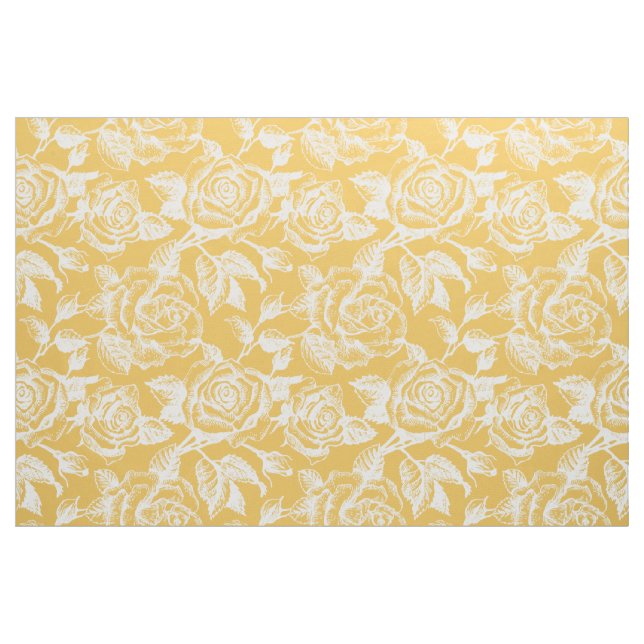 Tecido Rosas de Vintage Brancas Fundo Amarelo Personaliza (Fat Quarter)
