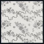 Tecido Rosas e fitas gravadas em Vintage Elegante<br><div class="desc">Rosas,  flores,  vinhas,  folhas e borboletas,  gravadas a preto,  elegantes e românticas,  com fitas e arcos entrelaçados sobre fundo branco.</div>