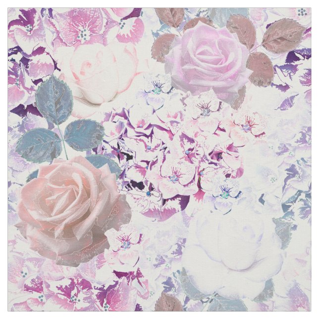Tecido Rosas e hortênsias em aquarela.  (Modelo)