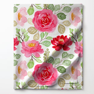 Tecido Rosas Florais Em Aquarela Rosa E Vermelho Fofas