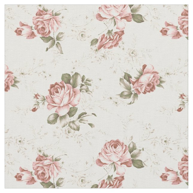 Tecido Rosas Românticas de Blush Girly - Fundo Branco (Detalhe)
