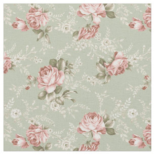 Tecido Rosas Românticos de Blush Girls - Fundo Verde