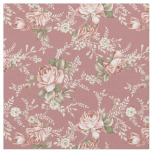 Tecido Rosas Românticos de Blush Girly - Fundo Rosa Escu
